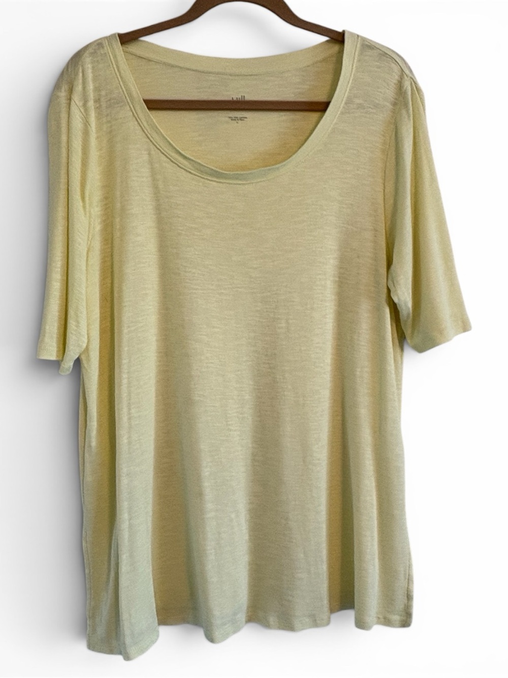 J.Jill Pale Yellow Pima Cotton Scoop Neck Elbow Sleeve Tee | Size Large